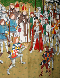 Thomas Stanley crowning Henry VII at Bosworth Field