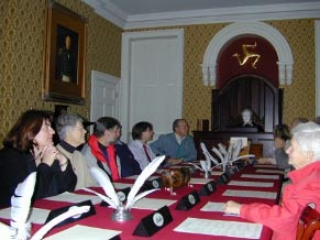 Visitors taking part in a debate at the Old House of Keys
