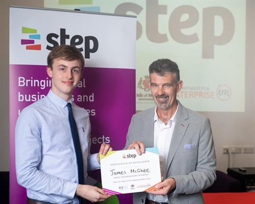 Step Student with Minister for Enterprise Laurance Skelly