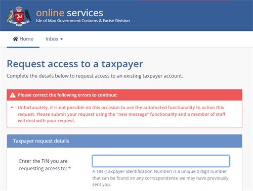Request access to taxpayer account error