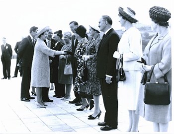 Princess Margaret meeting members of the harbour board during the opening of the sea terminal on the Isle of Man in 1965