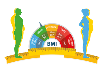 BMI scale with man and woman icon on either side