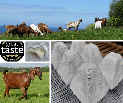 Collage of manx goats, cheese and great taste 2022 logo