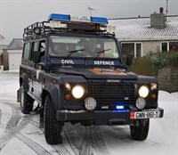Civil Defence Land Rover in the snow
