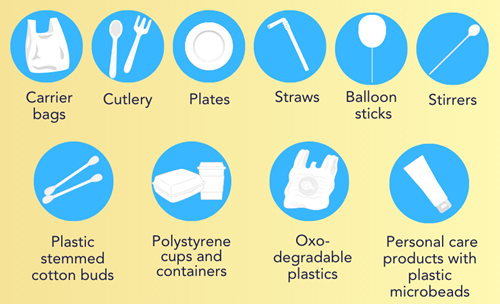 Banned single-use plastic items