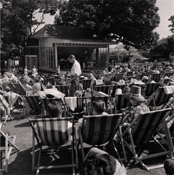 1950s open air theater crowd photographed from the back courtesy of iMuseum