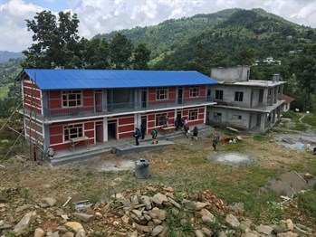 Front view of Ramkot school undergoing construction