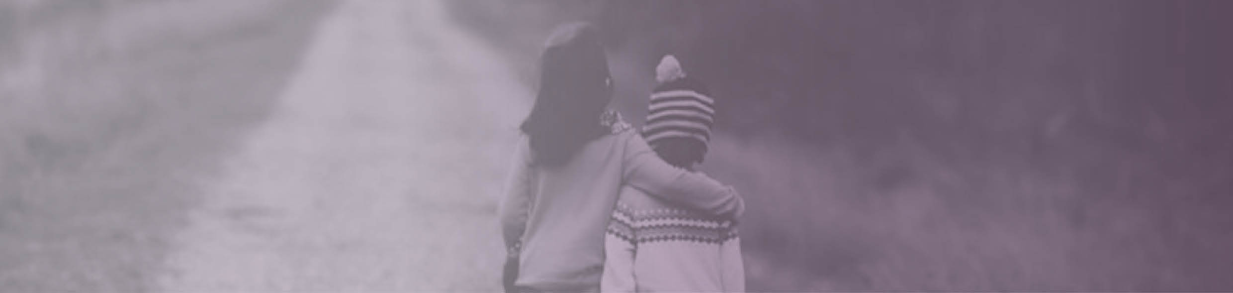 Need help image banner showing a black and white picture of two people walking, with one person with their arm around the other