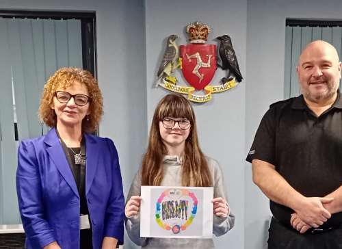 LEFT TO RIGHT: Julie Gibney (Assistant Director - Children and Families Social Work), Rihanna Rose Furlong (Winner) and Steve Maddocks (Isle of Man Constabulary)