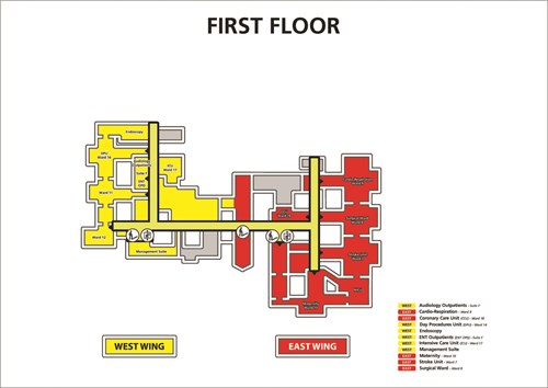 Nobles Hospital first floor map dividing east and west wings
