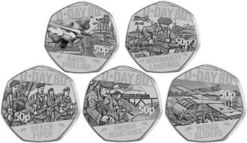 A 5 coin set celebrating the 80th Anniversary of the D-Day landings