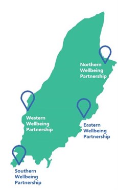 Wellbeing Partnerships locations on the Isle of Man map